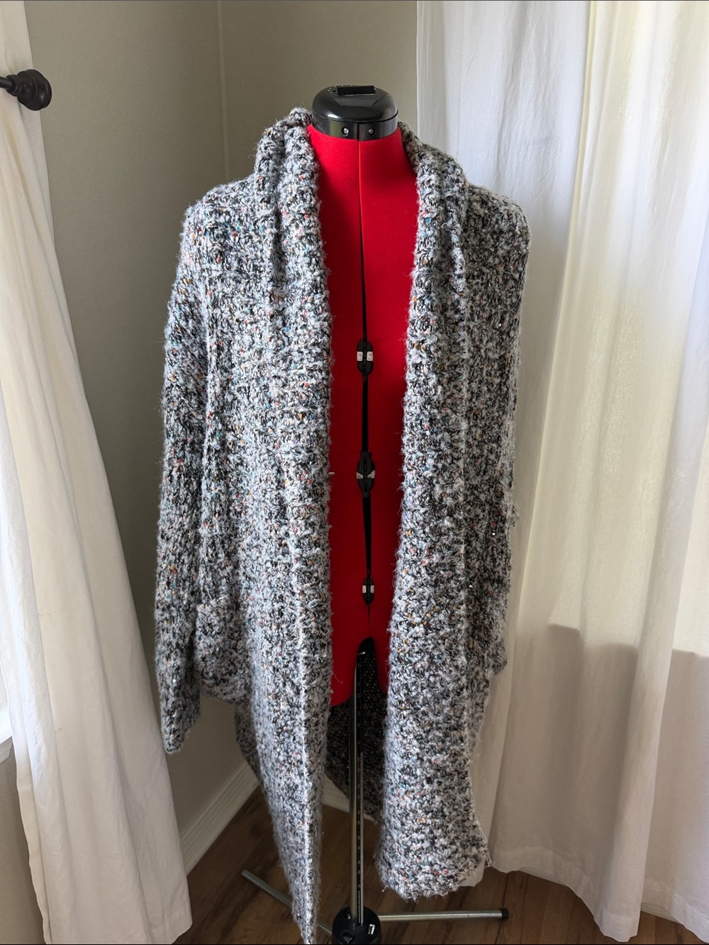 Zara Speckled Gray Bouclé Shawl Collar Cardigan